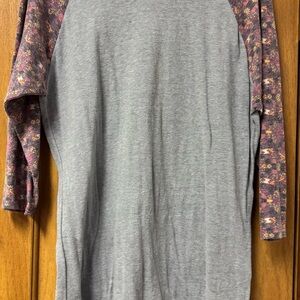 LuLaRoe Randy Gray and Purple 3/4 Sleeve Top Baseball style shirt XL
